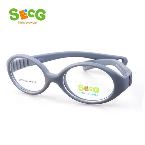 SECG Miopia Óptica Redondo Óculos Infantil Armação Sólida Borracha TR90 Dioptria Transparente Óculos Infantil Flexível Óculos Macio 21032348283p