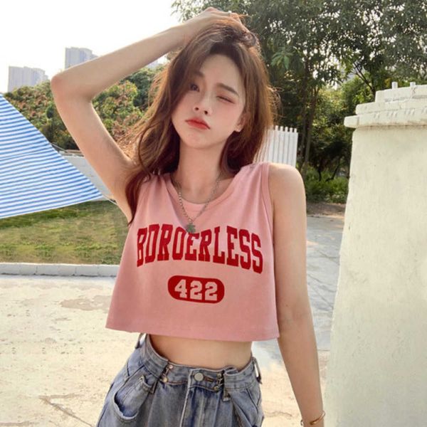 American Sports Tank T-shirt Feminino Verão 2023 Novo Spicy Girls Letter Print Curto Sem Mangas Top Blusas Femininas Roupas Femininas