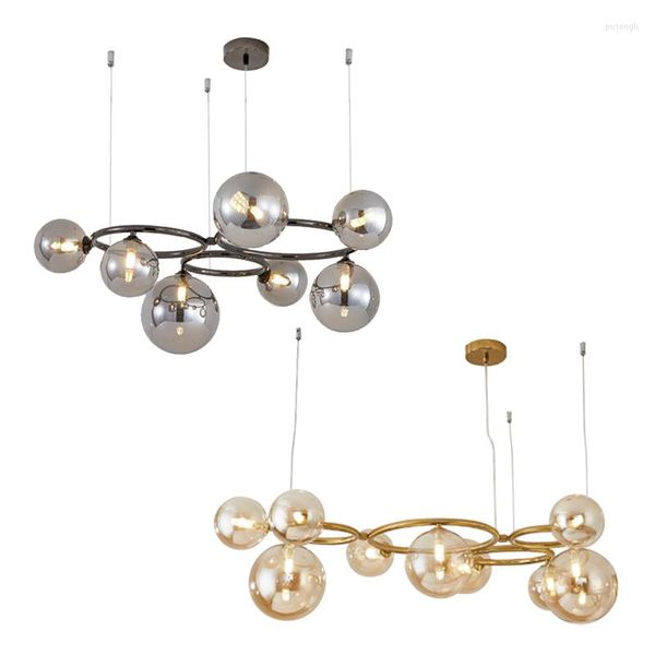 Lampade a sospensione Bolle di vetro colorato Luci a LED Oro sospeso per soffitto Minimalista Rotondo Lustri Modern Home Decor Camera da letto