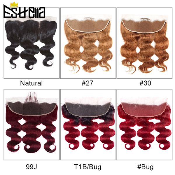 Pedaços de cabelo Red Body Wave 134 Lace Frontal Closure Brazilian Remy Ear To 100 Human Hand Tied Estrella 230617