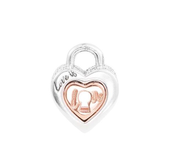 Adatto al braccialetto Pandora in argento sterling 925 con lucchetto bicolore con perline di fascino a forma di cuore per le donne Regalo di gioielli fai da te Fascini all'ingrosso 925 spedizione gratuita