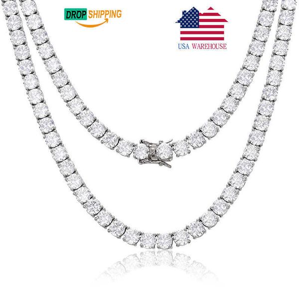 Drop Shipping Armazém dos EUA 4 mm Prata Moissanite Diamante Colar Corrente de Tênis Clusterizada