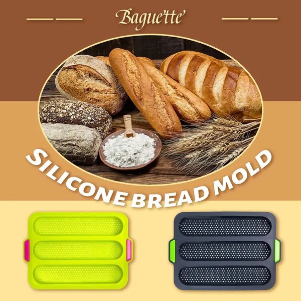 1 pz, 3 griglie, stampo per baguette, teglia da forno in silicone, strumento da forno fai da te, silicone resistente alle alte temperature, creativo ed economico, forniture da cucina, gadget da cucina