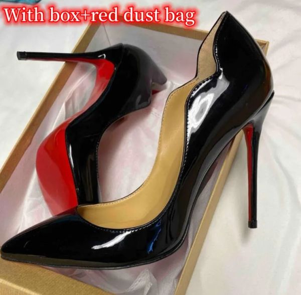 Scarpe da donna di lusso Tacchi alti Sexy Rosso Nero Bianco Punta a punta Sexy 8cm 10cm 12cm Tacchi alti Scarpe da sposa Nude Nero lucido con sacchetto per la polvere e scatola 35-44