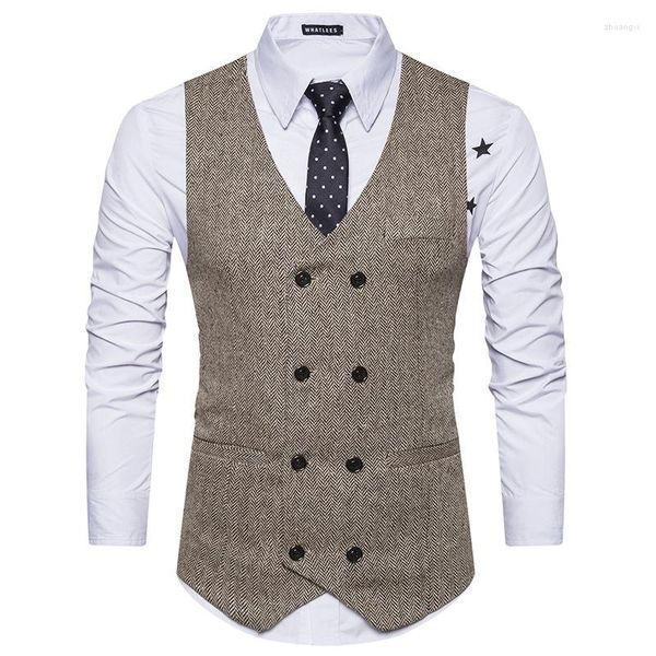 Gilet da uomo Primavera moda vintage doppio petto kaki nero slim fit gilet per uomo casual business gilet