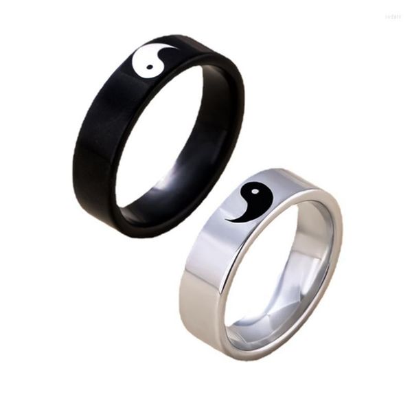 Anelli a grappolo 2 pezzi nero bianco colore Yin Yang coppia moda stile cinese per uomo donna dichiarazione anello nuziale in acciaio inossidabile