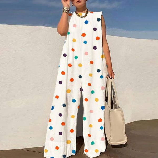 Damen-Overall-Spielanzug, Pendler-Dame, ärmellos, O-Ausschnitt, Party-Strampler, Frauen, Polka Dot Print, Strampler, insgesamt, schick, modisch, lockerer langer Overall 230616