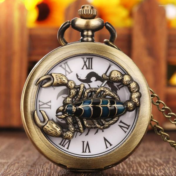 Relógios de Bolso Vintage Cool Scorpion Meia Relógio Quartzo Algarismos Romanos Mostrador Steampunk Masculino Feminino Colar Pingente Relógio Presentes