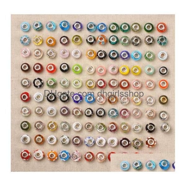 Charms Atacado 50 Pçs/lote Contas de Orifício Grande Para Pulseira Europeia Lamwork Esmalte Colorido Diy Fit Frisado Pulseiras Mix Drop Delivery Je Dhgow