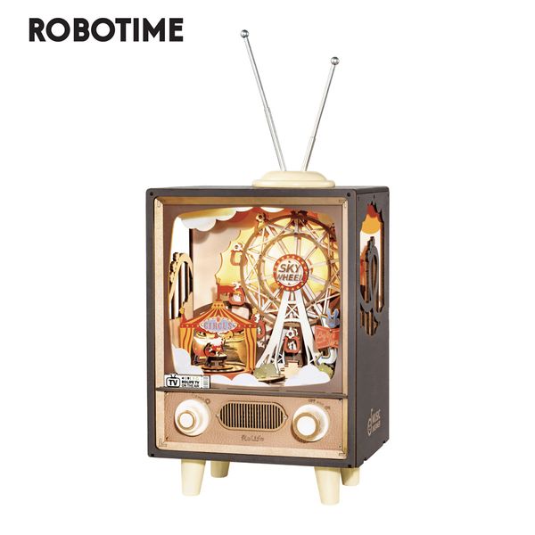 3D головоломки Robotime Rolife 3D деревянная музыкальная коробка здания Комплект Sunset Carnie Wood Puzzle Diy Night Light Dest для мужчин Женщины Хобби 230616