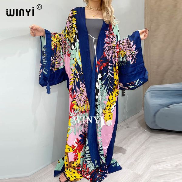 Costumi da bagno da donna WINYI Bikini in cotone Sweet Lady Pink Boho Print Self con cintura aperta sul davanti Abito lungo kimono Beach Tunica Abiti avvolgenti da donna 230616