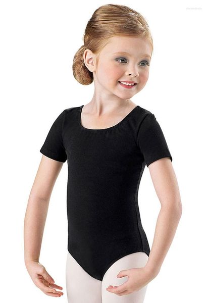 Bühnenkleidung Kinder U-Ausschnitt Kurzarm Mädchen Tanztrikot Kleinkind Lycra Baumwolle Spandex Tanzbekleidung für Ballettunterricht Gymnastik Outfit