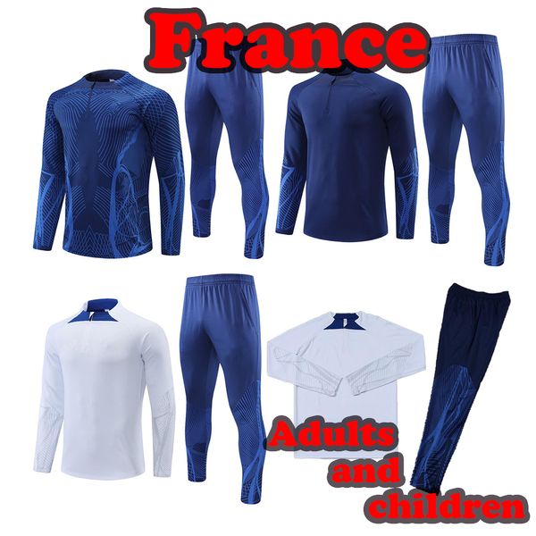 22 23 Fra nce Tracksuit World Soccer Cup Cup Jersey Benzema mbappe Equipe de Full Sets Kids Men 22/23 PSGS Футбольный костюм Половина тяги с длинным рукавом Chandal Futbol S