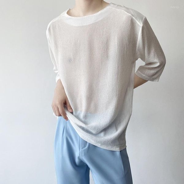 Camisetas masculinas SYUHGFA Men Trendy Texture T-shirts Estilo coreano 2023 Verão Cor sólida Moda Design de nicho Casual Tops com decote em O