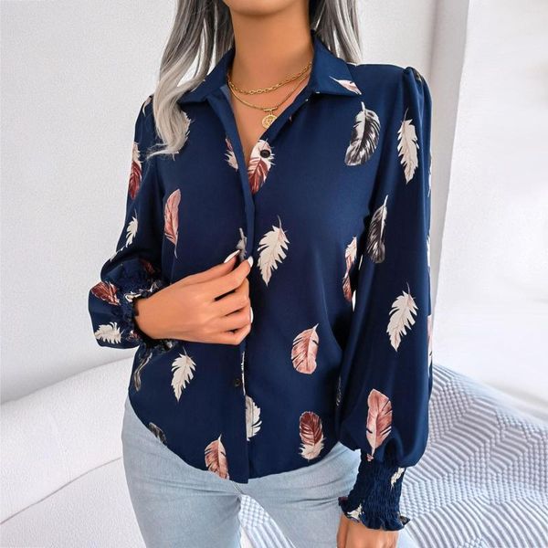 Damenblusen 2023 Damen Frühling Sommer Temperament Feder Laterne Ärmel Poloshirt Bluse für Damen Einreiher Tops Resort Stil