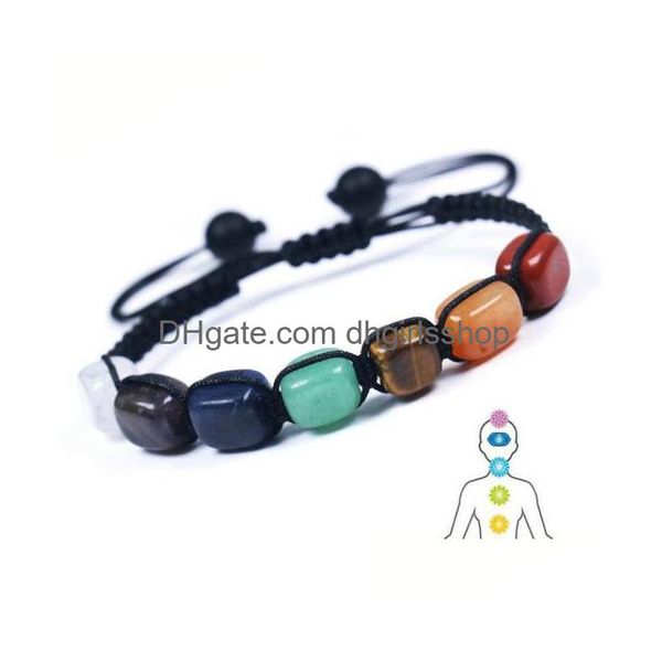 Pulseira com 7 chakras frisada para mulheres pedra natural rec olho de tigre branco quartzo ágata ametista trança nó cura ioga joias gota entrega dh3jg