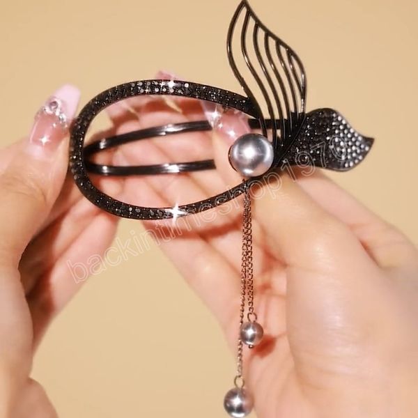 Legierung Haar Klaue Strass Haar Clip Frauen Haar Zubehör Quaste Perlen Fischschwanz Haar Clip Koreanischen Stil Metall Haarspangen