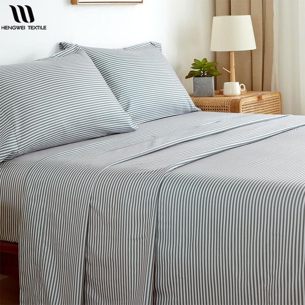 Conjunto de roupa de cama king size, lençol plano com fronha, conjunto de lençóis listrados cinza, capa de colchão