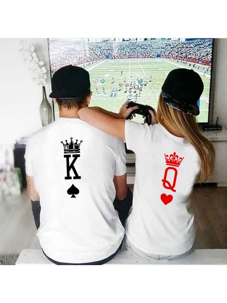 Damen T-Shirt King Queen Crown Print Paar Passendes Kurzarm-T-Shirt Valentinstagsgeschenk für Freundin Freund Lässiges Liebhaber-T-Shirt 230617