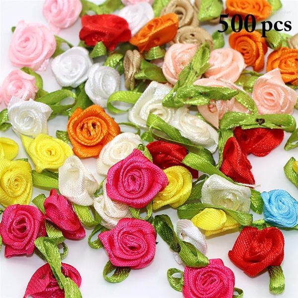 Dekorative Blumen, 500 Stück, Satinband, Rosen, Blütenköpfe, handgefertigt, DIY-Stoff, für Scrapbooking, Hochzeit, Party, Basteln, Dekoration