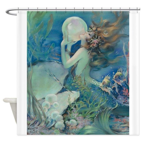 Vorhänge im Jugendstil, Meerjungfrau mit Perle, schöner dekorativer Stoff-Duschvorhang