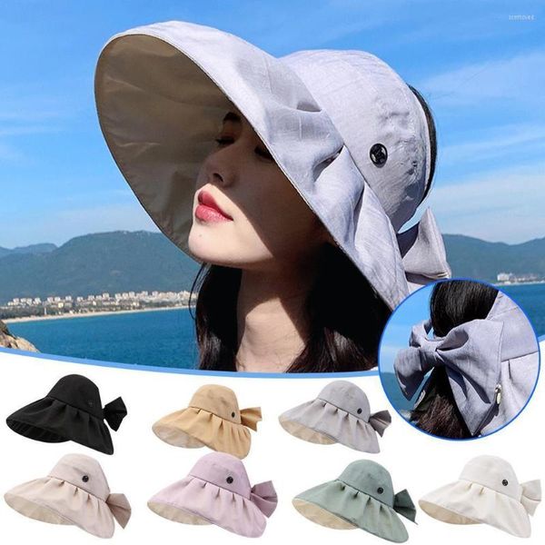 Cappelli a tesa larga Protezione UV Cappellino da donna Tinta unita Borsa estiva con cappelli Cappellini da spiaggia Panama Outdoor Secchiello X9L0