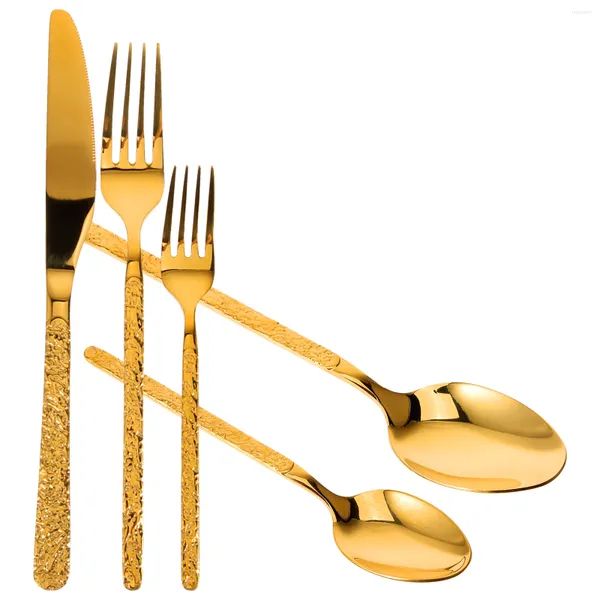 Geschirr-Sets aus Metall, Küchenutensilien-Set, Edelstahl, Besteck, Löffel, 22,5 x 2 cm, westliches Geschirr, goldene Gabel