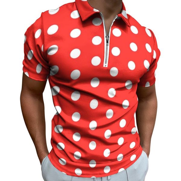 Herren Polos Retro Polka Dot Casual T-Shirts Spots Print Poloshirts Reißverschluss Y2K Shirt Mann Custom Top Große Größe 230617
