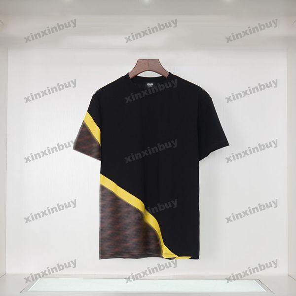 xinxinbuy erkekler tasarımcı tee tişört 23ss çift harfli baskı roman panelli kısa kollu pamuklu kadınlar beyaz siyah sarı s-2xl