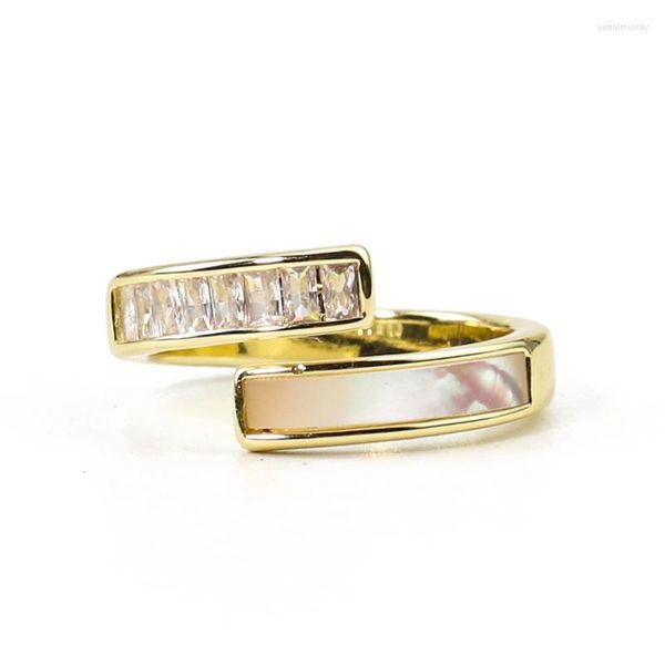 Fedi nuziali Corea semplice anello con strass apribile conchiglia lucida sottile color oro linea fascia donna dito ragazza gioielli regalo