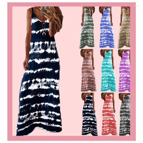 Casual Dresses 2023 Tie Dye Maxikleid Gestreiftes Tank Top Strand Boho Sexy V-Ausschnitt Sommer Femme Robe Damen Übergroße Damenbekleidung