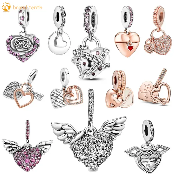 925 Sterling Silber für Pandora-Charms, authentische Perlen, glitzerndes Unendlichkeitsherz, baumelnder Charm in Herzform