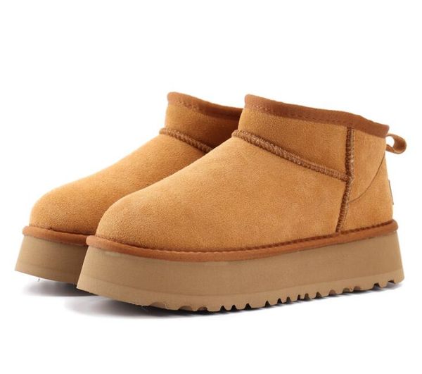 Vendita calda Donna Ultra Mini Boot Platform Stivali da neve alla caviglia Aus Pelle di pecora Peluche stivali casual da tenere al caldo