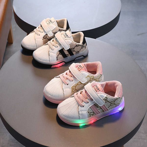 Primavera outono iluminação infantil placa clássica para crianças menina meninos e meninas sola macia antiderrapante pequenos sapatos brancos bebê tendência sapato de caminhada