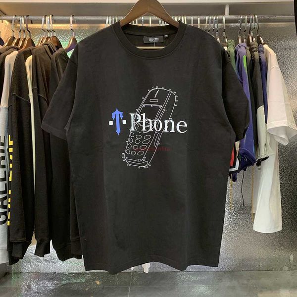 Tasarımcı moda giyim tees tsihrts gömlekler trendy trapstar London T telefon ağabey noktalı baskı pamuk kısa kollu gündelik tshirt erkekler için kadınlar yaz kaya kalça