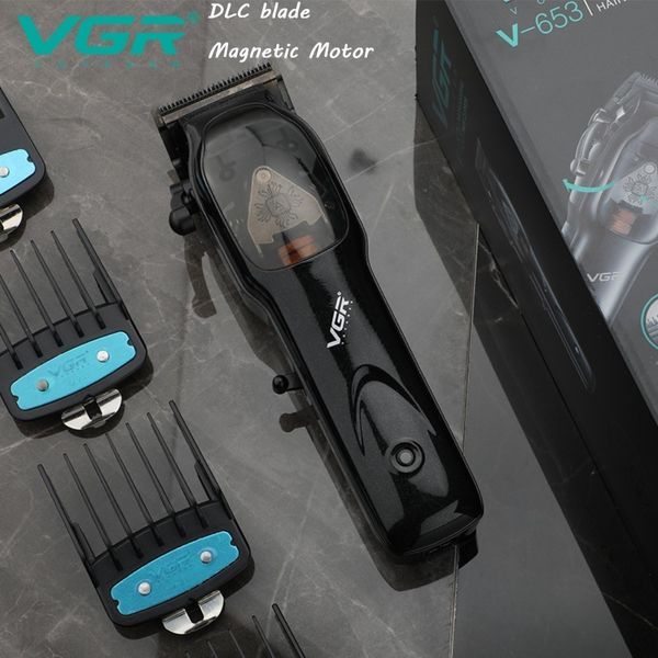 Триммер для волос VGR DLC Blade Hair Clipper Professional 9000RPM Magnetic Motor Trimmer Trimmer Автомобиль для стрижки парикмахерской для мужчин V653 230617