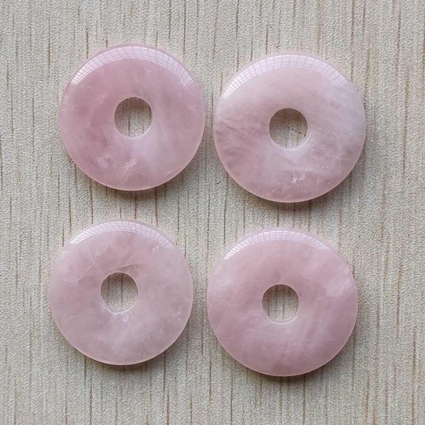 Cristal de moda de buena calidad piedra de cuarzo natural círculo rosa donut encantos cuentas 30mm para la fabricación de joyas 12 unids/lote al por mayor gratis