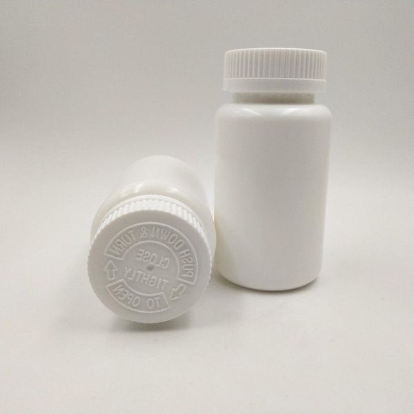 100pcs 150ml 150cc plastica bianca bottiglia di pillola HDPE contenitore di capsule scatola di vitamina con tappi CRC coperchi di tenuta per Jssms medici