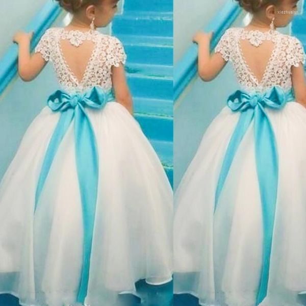 Vestidos de menina flor manga curta apliques de borboleta concurso para crianças roupas de primeira comunhão vestido de formatura feito à mão personalizado