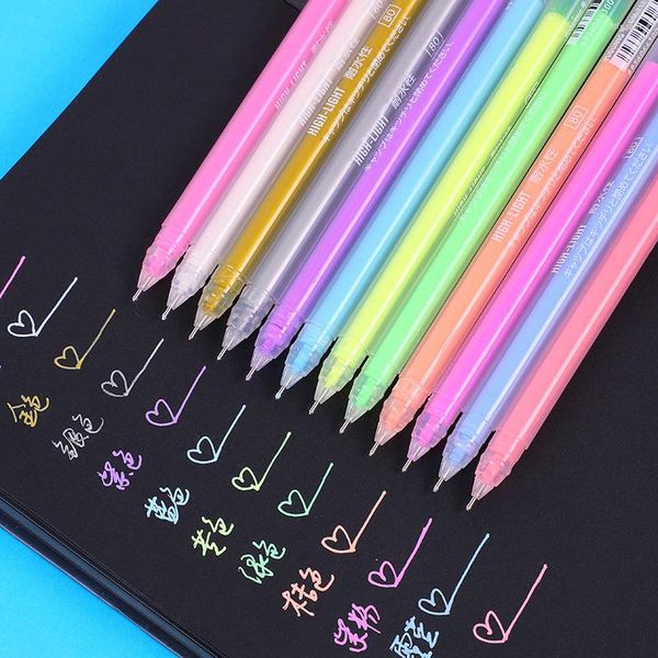 Highlight Color Hand Account Niedliche Textmarker 12 schwarzer Karton DIY Graffiti Gelstift Pastell Textmarker Set Papeterie