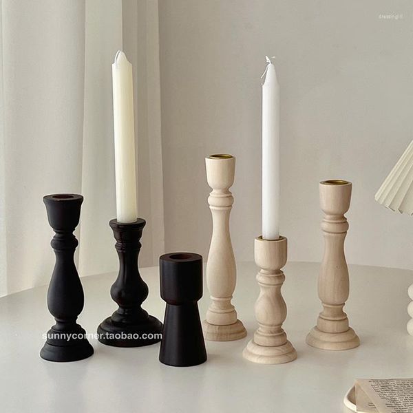Kerzenhalter, Retro-Holzhalter für Teelichtkerzen, elegante Wohnzimmer-Säulenständer, Esstisch-Dekoration