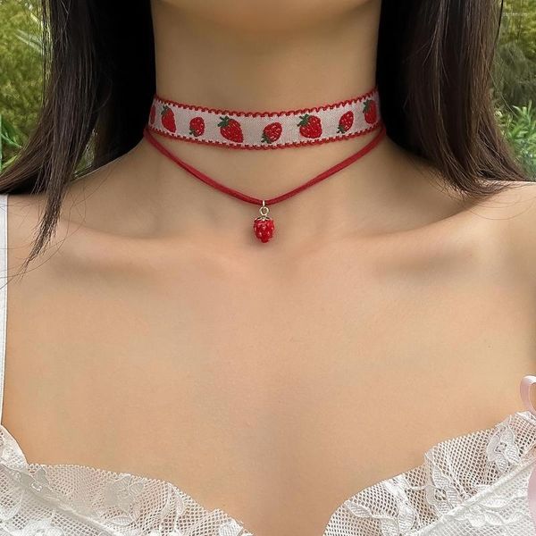 Anhänger Halsketten PuRui Y2K Kreative Erdbeere Halskette Koreanische Samt Rote Seil Kette Choker Für Frauen Schmuck Kragen Straße Geschenke Trendy