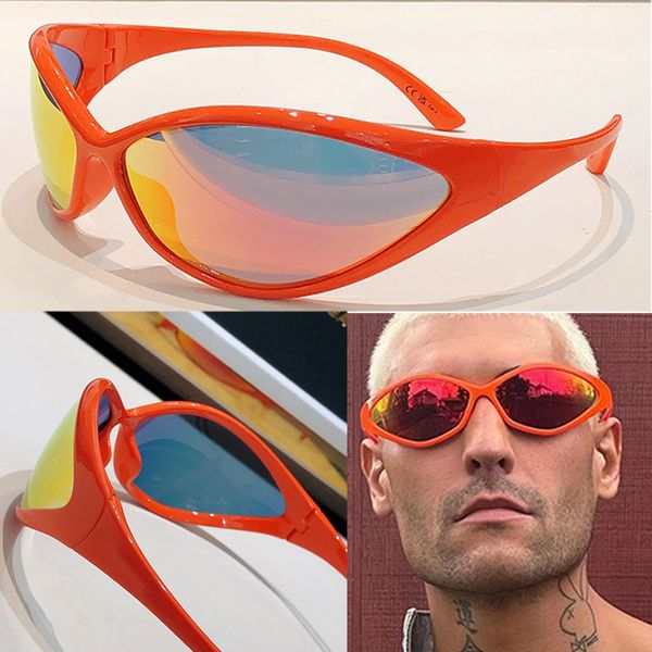 90ER JAHRE OVALE SONNENBRILLE IN FLUO ORANGE 0285er Wave Mask Sonnenbrille Designer Herren Sonnenbrille Rote Linse Ovaler Rahmen 2023 Serie Runway-Stil Damen Casual Fashion Sonnenbrillen