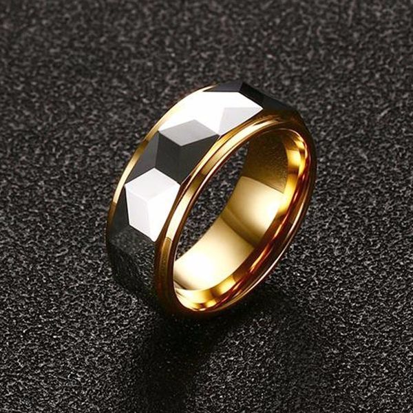 Anel solitário Anéis de carboneto de tungstênio Anel de prisma multifacetado para homens Aliança de casamento 8 mm Ajuste confortável 230617