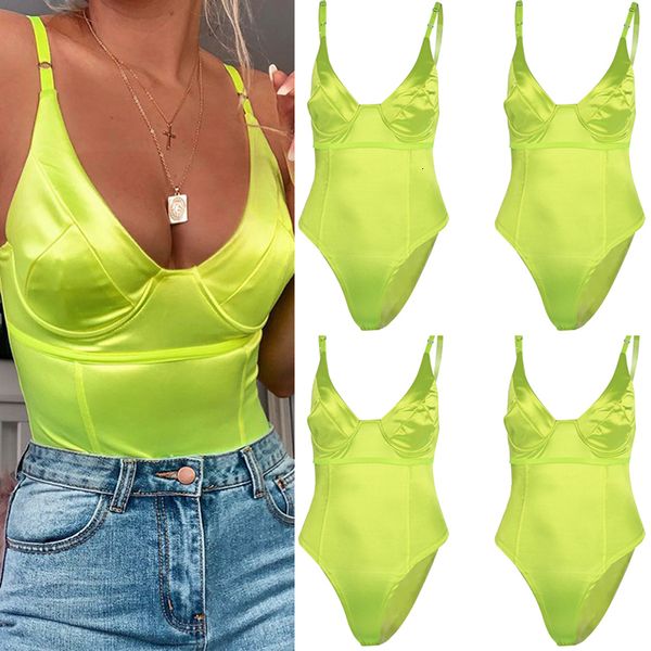 Regata feminina Cami Sexy Bodysuit de cetim Lingerie Camisol Gola V Alças Elástica Macacão Top Body Tops Playsuits Backless 230617