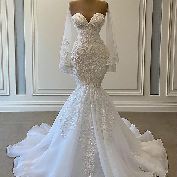 Элегантные белые русалочные свадебные платья свадебные платья бусинки