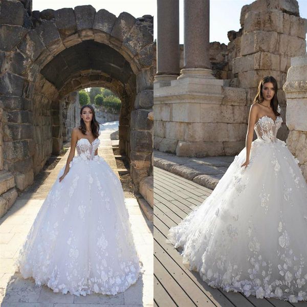 Modest Pnina Tornai Elegantes Ballkleid mit Herzausschnitt, ärmellos, rückenfrei, handgemachte Blumen-Brautkleider, Brautkleider, Sweep-Zug, Br2641