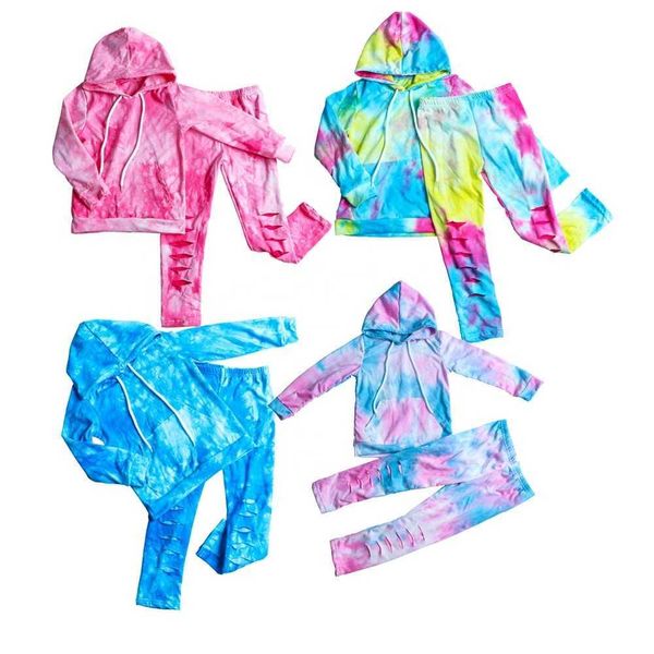 Abbigliamento per bambini Abbigliamento per bambini all'ingrosso Set di vestiti con volant per bambini Top e pantaloni tinti in cravatta di Natale Baby