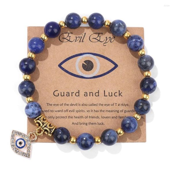 Braccialetti con ciondoli Bracciale con perline in pietra naturale da 8 mm Occhio azzurro Donna Uomo Fai da te Fatto a mano Ciondolo Lucky Wish Braccialetti Gioielli per feste Regali