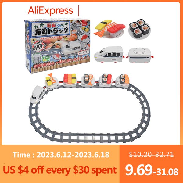 Cucine Play Food Sushi Train Track Train Rotary Sushi Toy Electric Train Rotary Sushi Simula Revolving Car Ushi Children Electric Train For Girl 230617